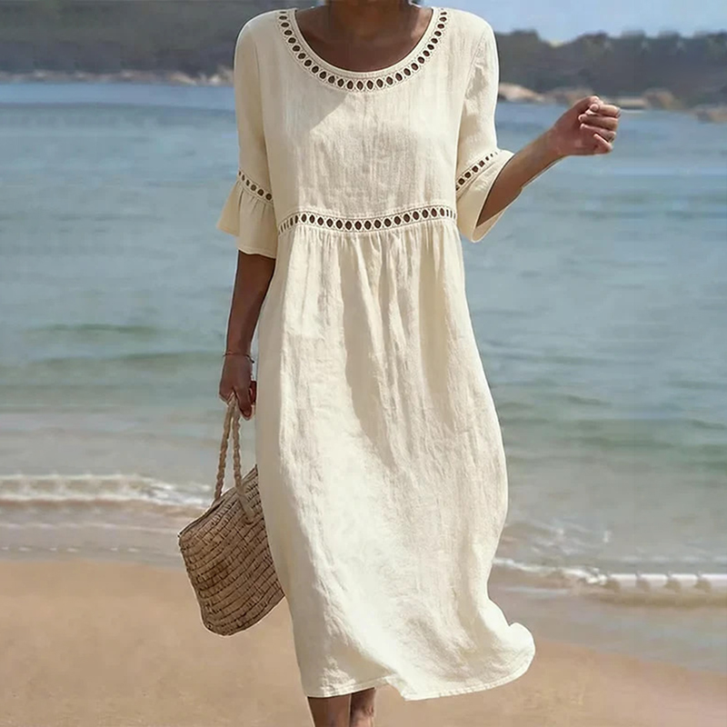Cozy Lace Splicing Loose Cotton-linen Dress