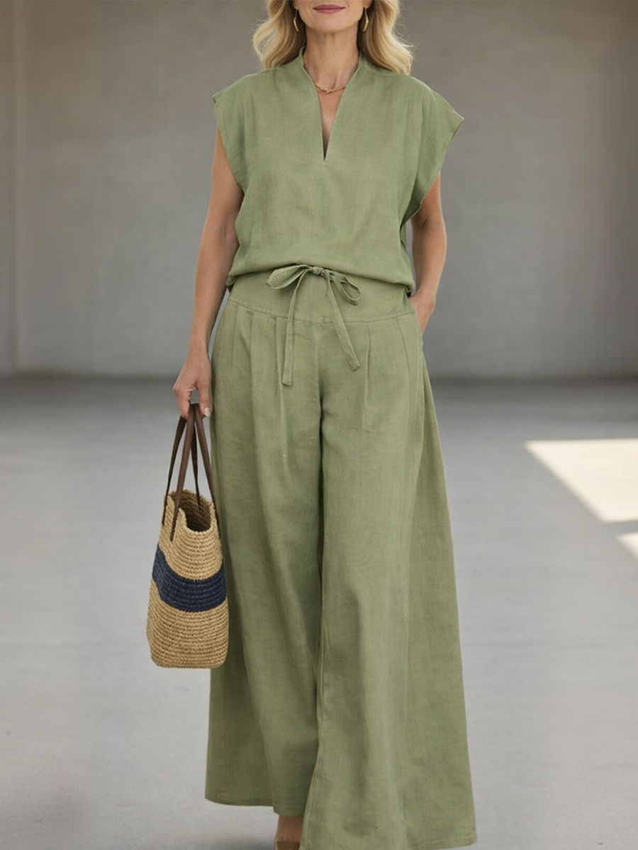 💝💝Women's Cozy And Casual Linen And Cotton Sleeveless Top And Pants Two-piece Set