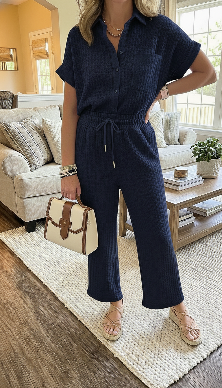 New Arrivals🔥Women's Waffle Textured Relaxed Fit Two-Piece Set