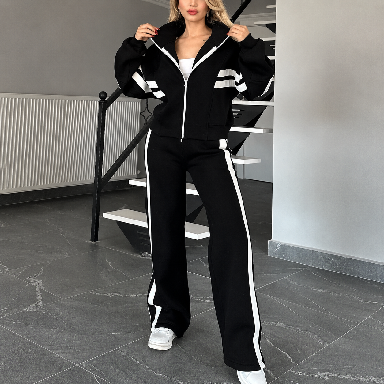 Striped zip-up jacket casual tracksuit-Bundle & Save: 10% OFF When You Buy 2🔥🔥🔥