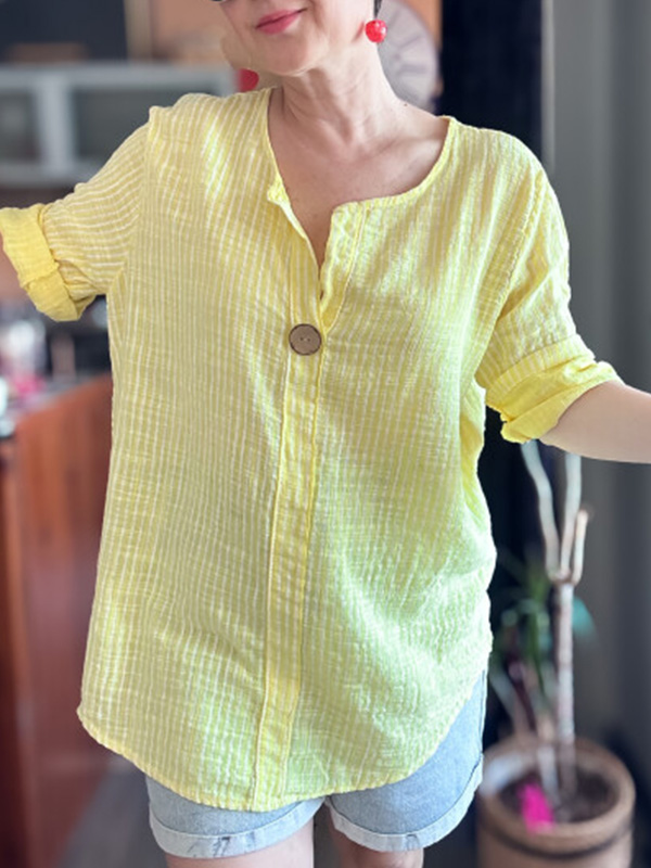 🌲🔥 Classic Striped V Neck Button Down Blouse