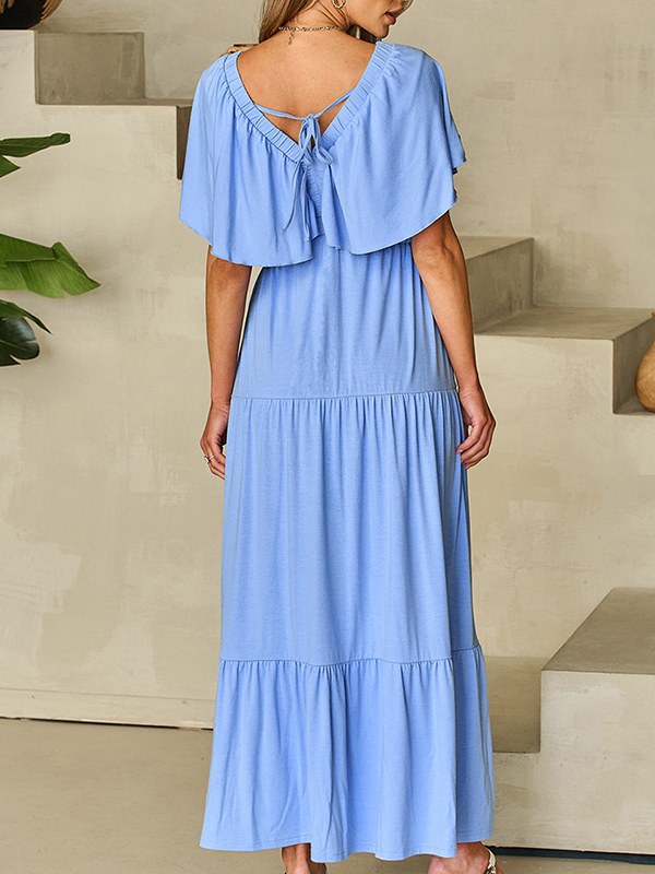 🌲🔥 Ruffled V Neck Flutter Sleeve Maxi Dress