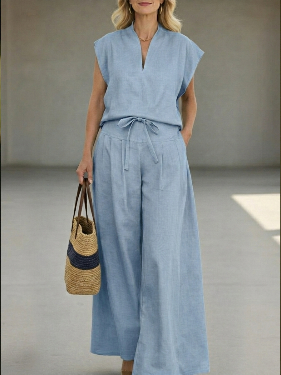 💝💝Women's Cozy And Casual Linen And Cotton Sleeveless Top And Pants Two-piece Set