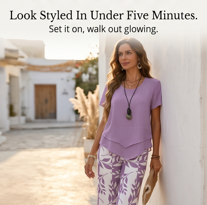  Asymmetric Tunic & Wide Leg Pants Set