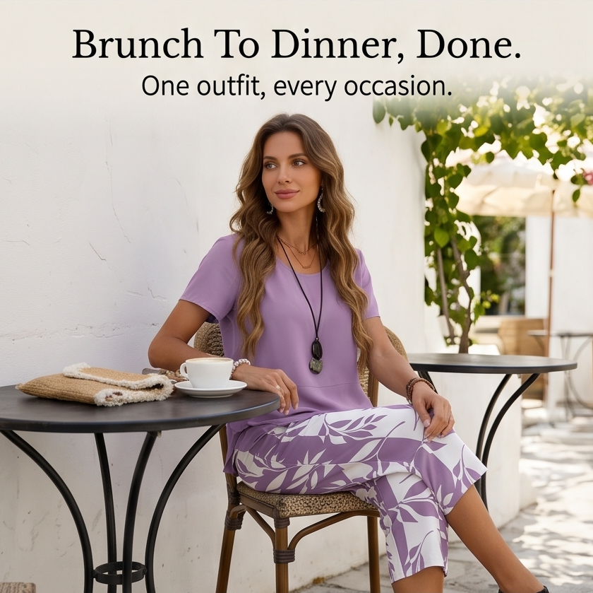  Asymmetric Tunic & Wide Leg Pants Set