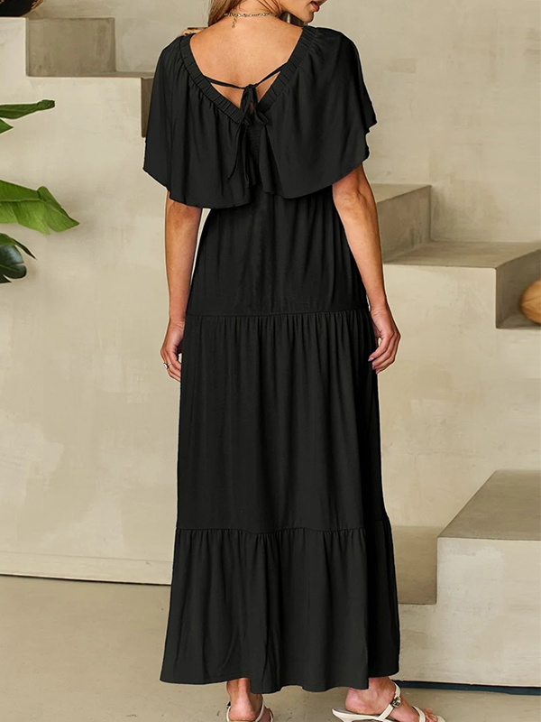 🌲🔥 Ruffled V Neck Flutter Sleeve Maxi Dress