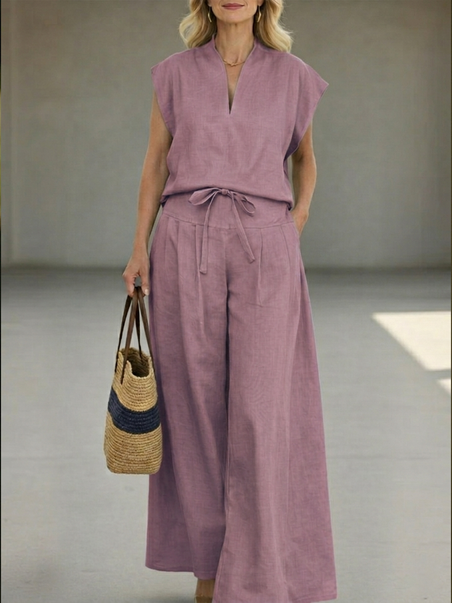 💝💝Women's Cozy And Casual Linen And Cotton Sleeveless Top And Pants Two-piece Set