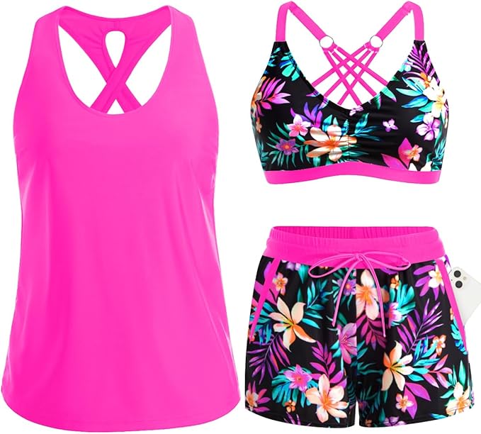 ⏰LAST DAY 55% OFF - 3 Piece Tankini with Shorts 🔥 Buy 2 Free Shipping