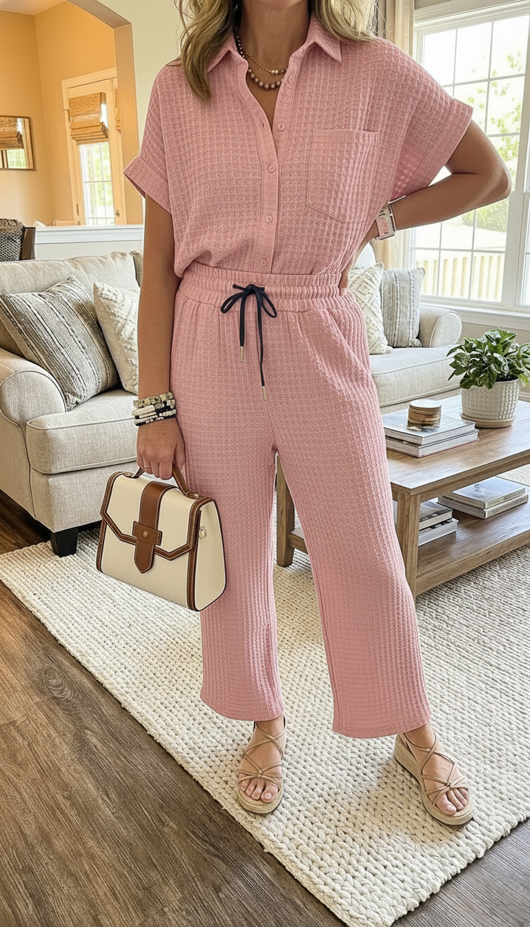 New Arrivals🔥Women's Waffle Textured Relaxed Fit Two-Piece Set