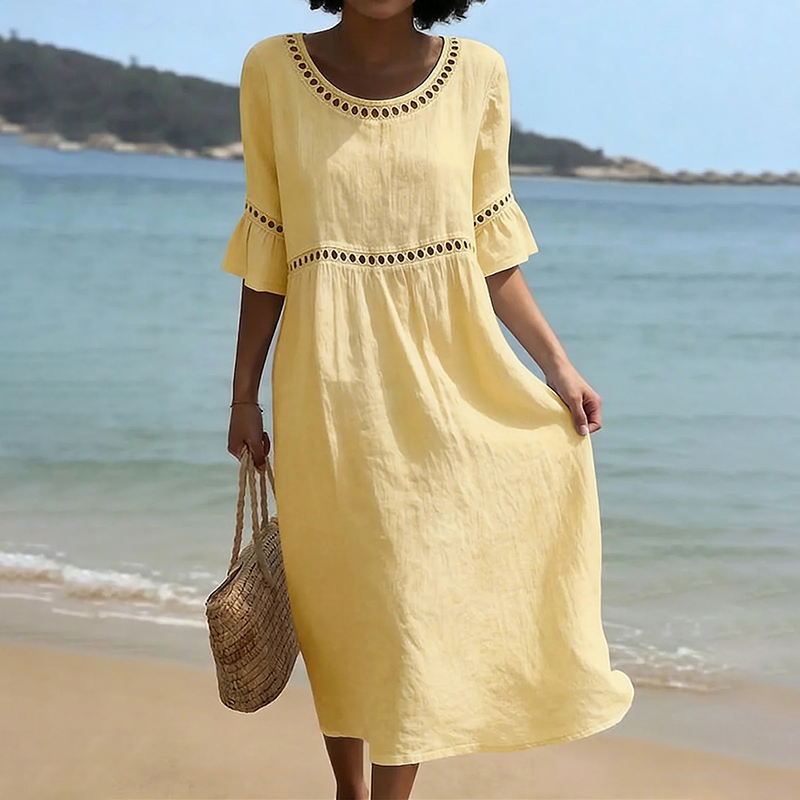 Cozy Lace Splicing Loose Cotton-linen Dress