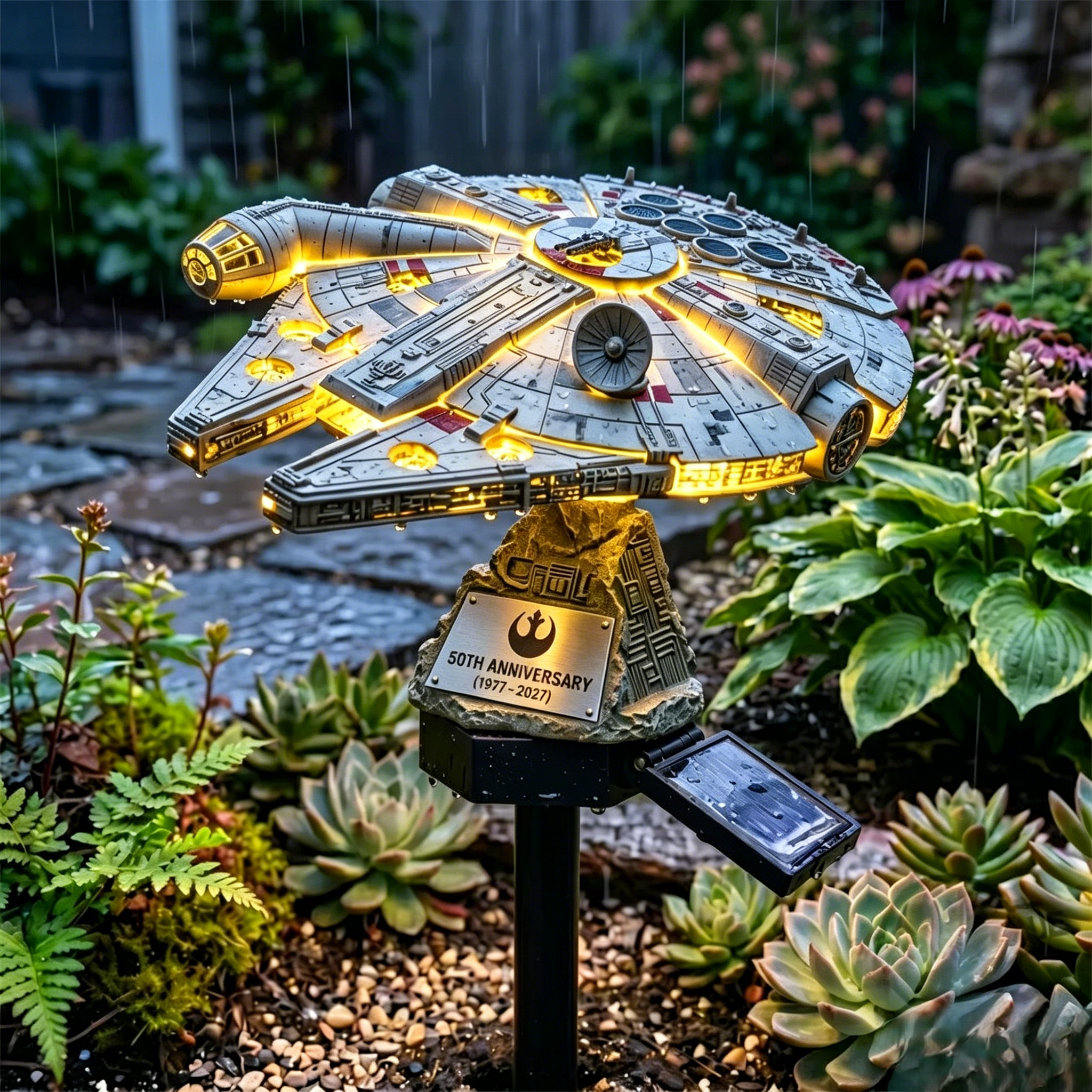 ⭐ Star Wars Solar Garden Stake Lights | Darth Vader Helmet & Millennium Falcon LED Outdoor Landscape Lamp