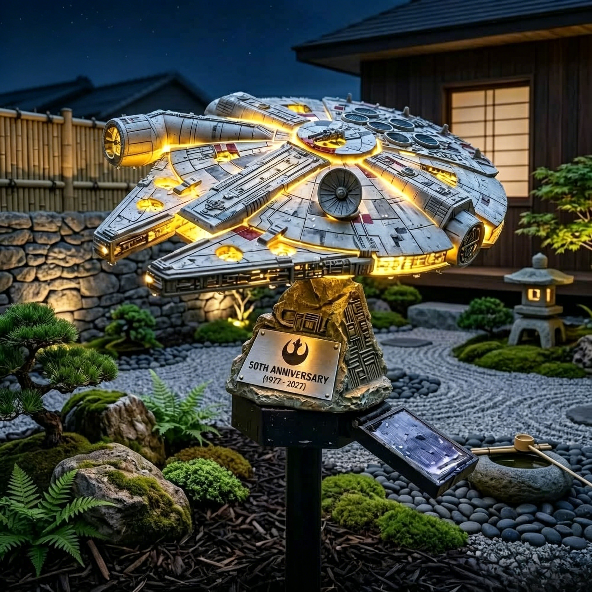 ⭐ Star Wars Solar Garden Stake Lights | Darth Vader Helmet & Millennium Falcon LED Outdoor Landscape Lamp