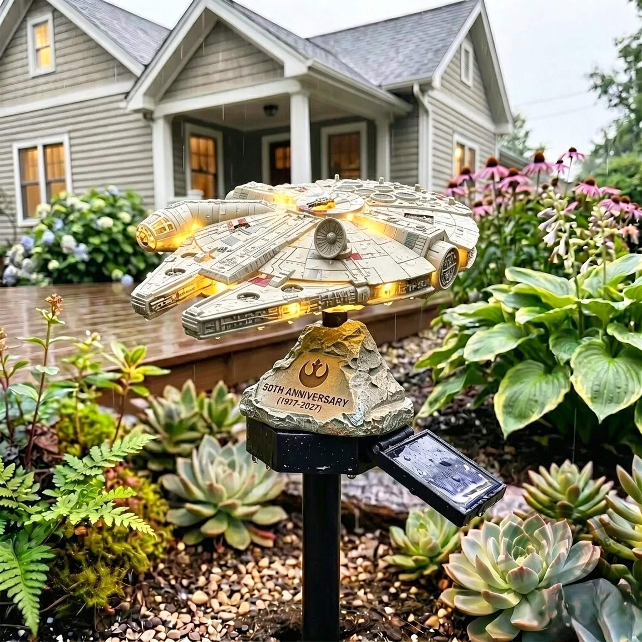 ⭐ Star Wars Solar Garden Stake Lights | Darth Vader Helmet & Millennium Falcon LED Outdoor Landscape Lamp