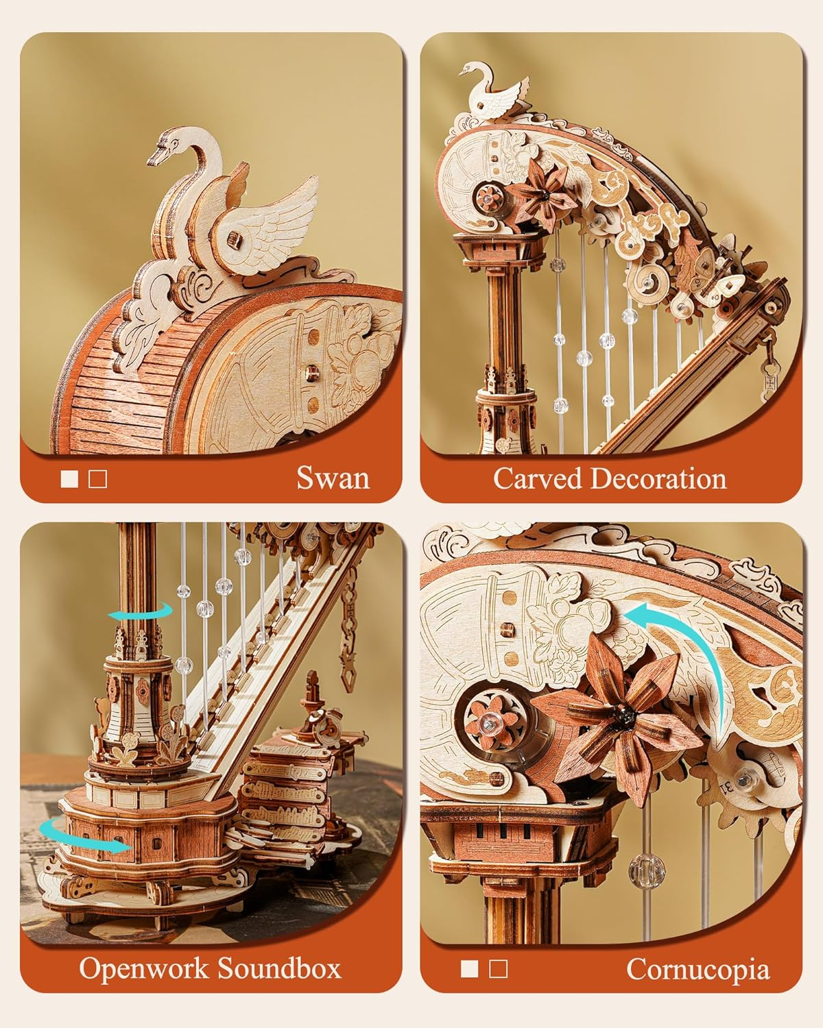 Option 3 🎵 3D Wooden Puzzle for Adults – Self-Playing Harp Music Box, Mechanical Model Kit, Timeless Gift 🎁✨