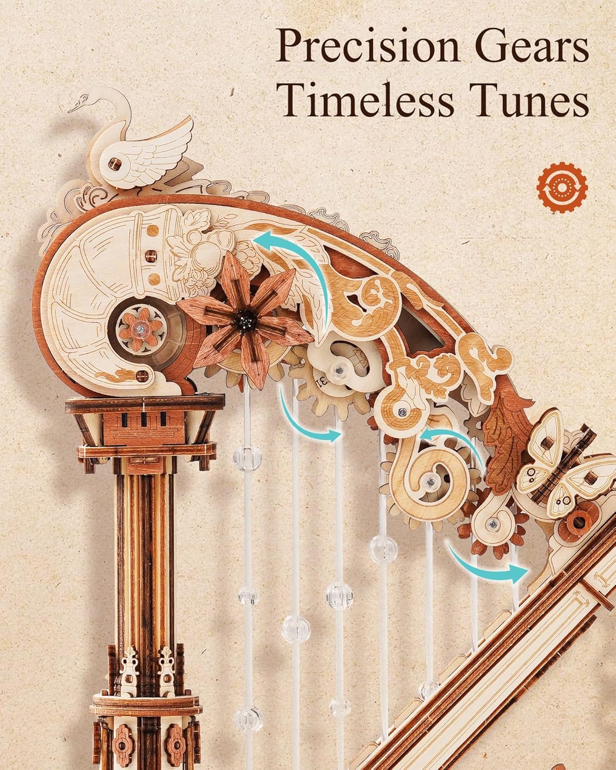 Option 3 🎵 3D Wooden Puzzle for Adults – Self-Playing Harp Music Box, Mechanical Model Kit, Timeless Gift 🎁✨