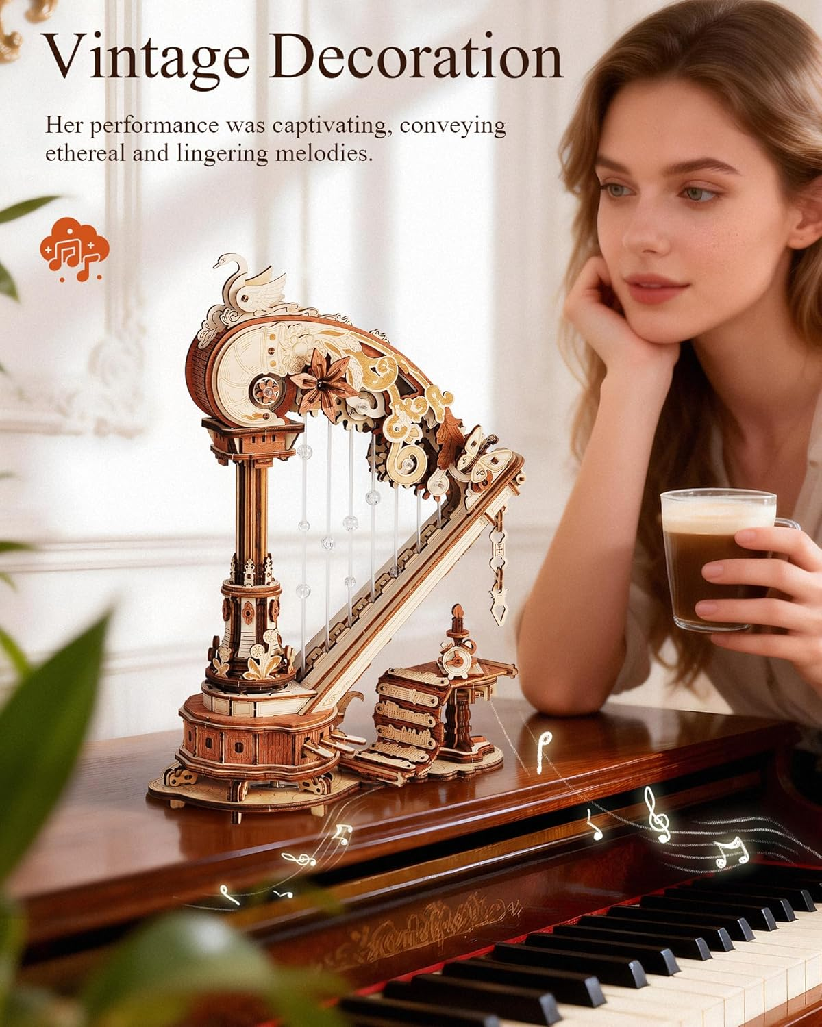 Option 3 🎵 3D Wooden Puzzle for Adults – Self-Playing Harp Music Box, Mechanical Model Kit, Timeless Gift 🎁✨