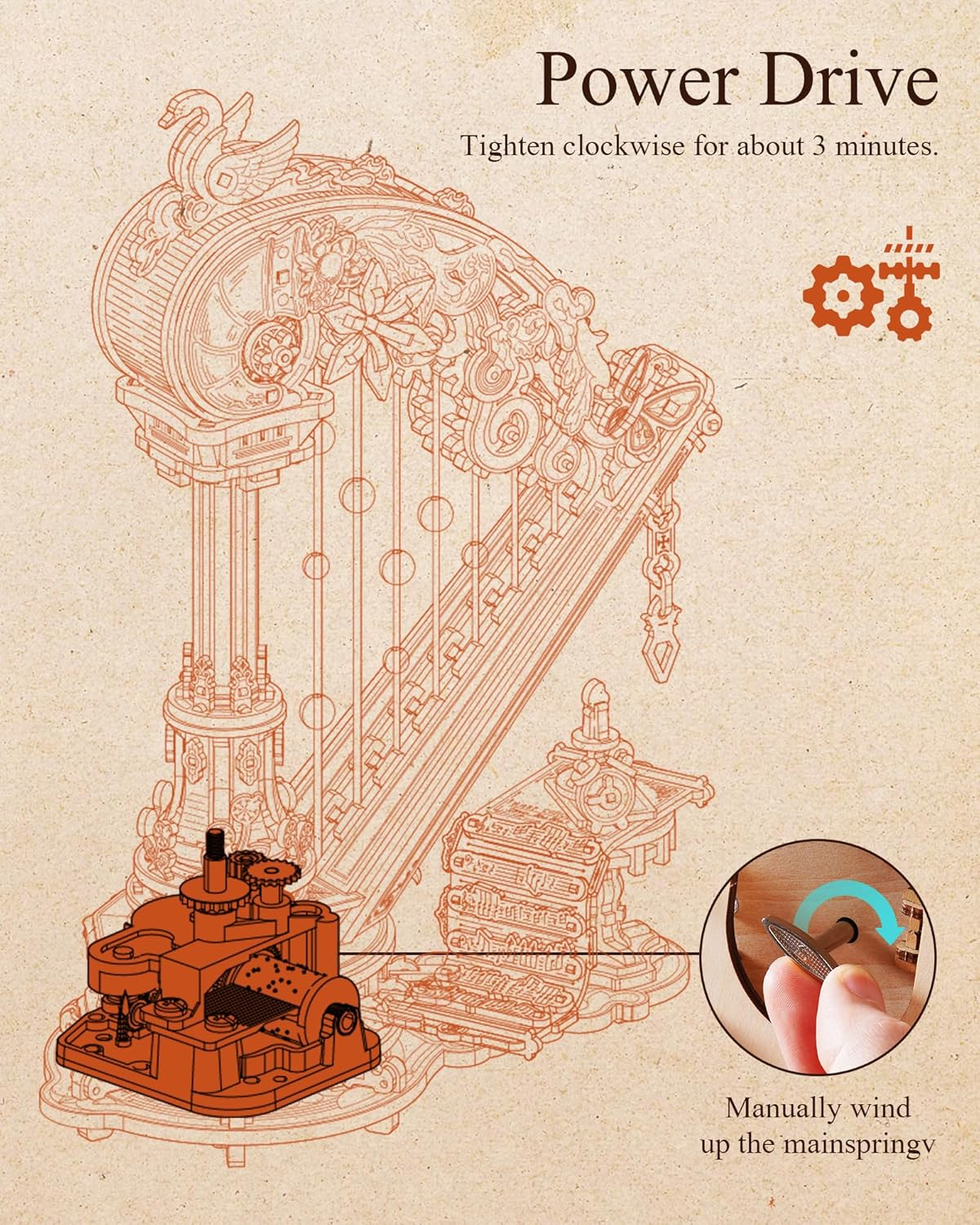 Option 3 🎵 3D Wooden Puzzle for Adults – Self-Playing Harp Music Box, Mechanical Model Kit, Timeless Gift 🎁✨