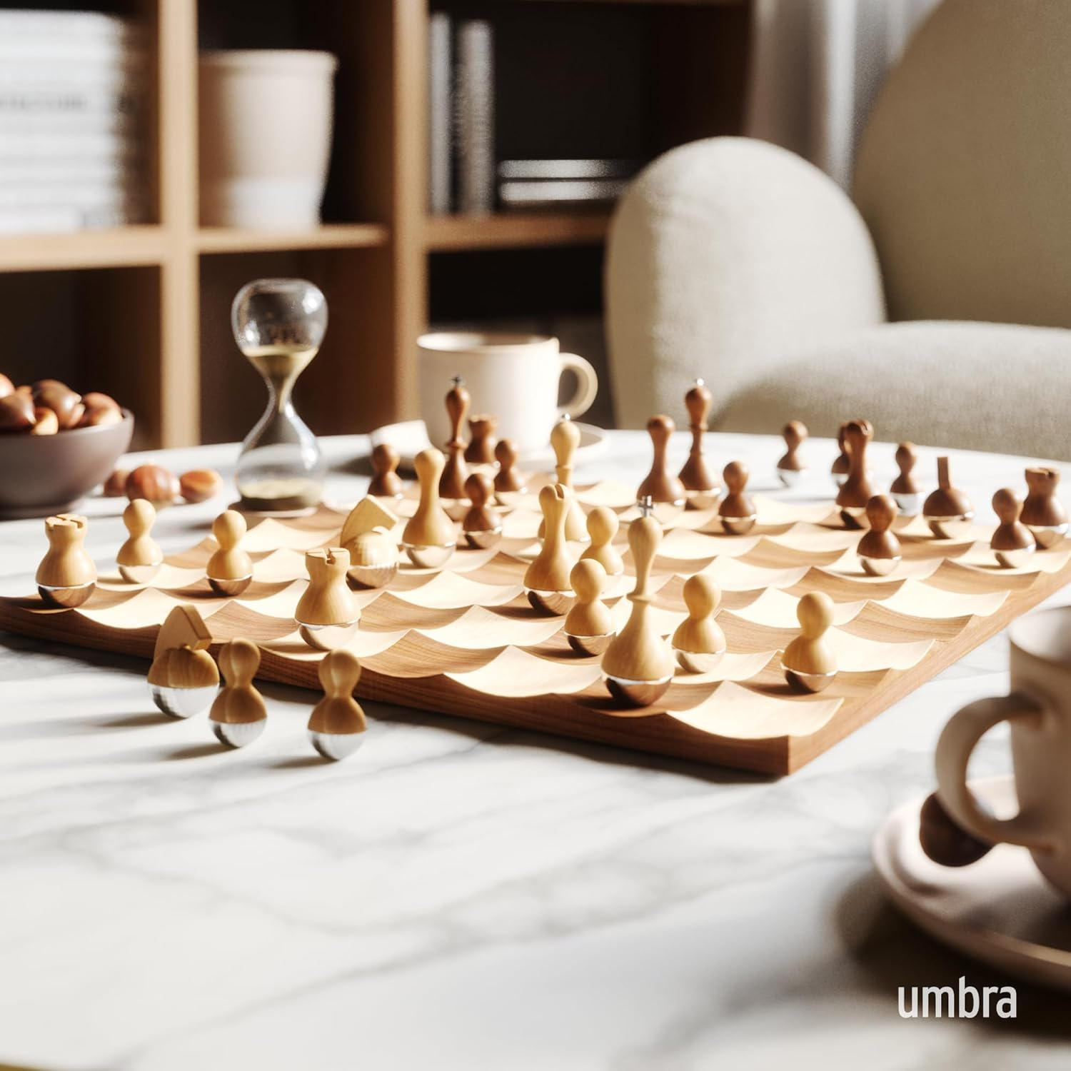 ♟️ Wobble Chess Set – Walnut & Maple Wood Board with Weighted Pieces, Award-Winning Design 🏆✨