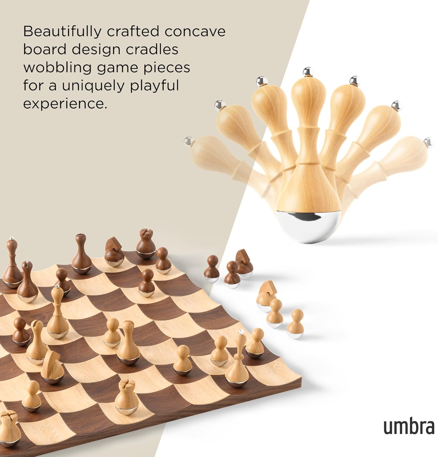 ♟️ Wobble Chess Set – Walnut & Maple Wood Board with Weighted Pieces, Award-Winning Design 🏆✨