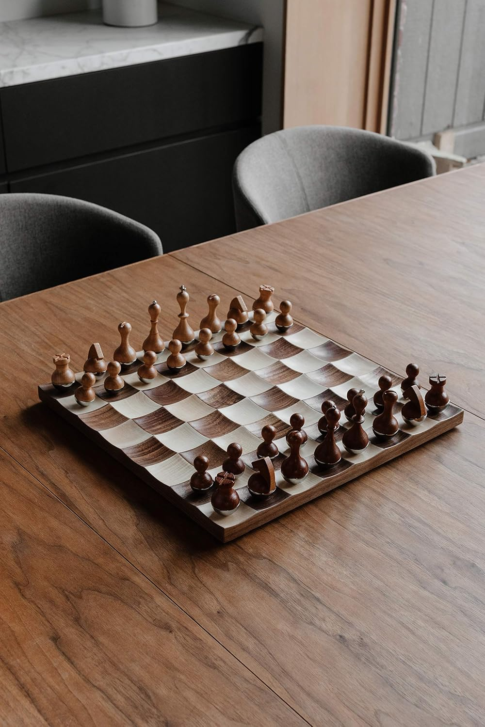 ♟️ Wobble Chess Set – Walnut & Maple Wood Board with Weighted Pieces, Award-Winning Design 🏆✨