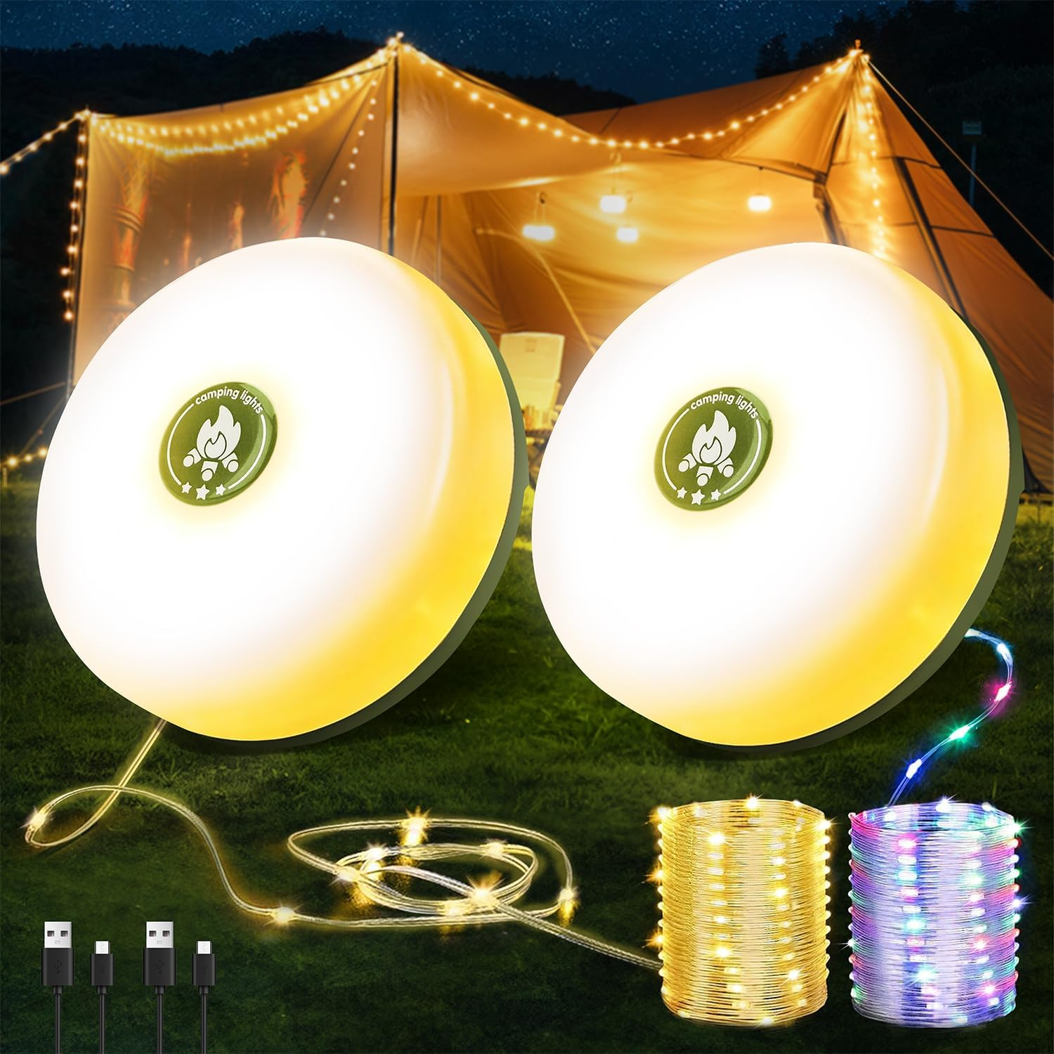 🔦 4-in-1 Camping String Lights – Rechargeable, Waterproof & Quick Storage 🏕️🎨
