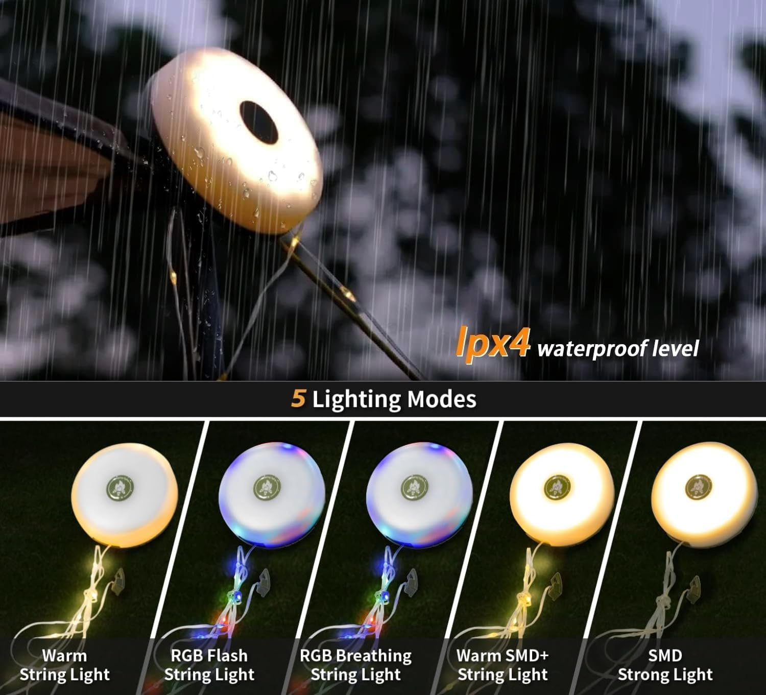 🔦 4-in-1 Camping String Lights – Rechargeable, Waterproof & Quick Storage 🏕️🎨