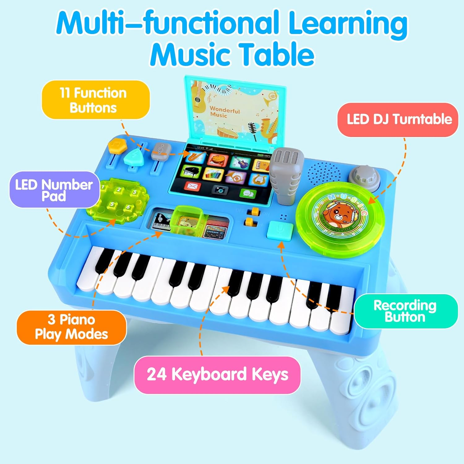 🎧 Interactive Baby DJ Table – 24 Piano Keys, Lights & Detachable Legs 🎵✨