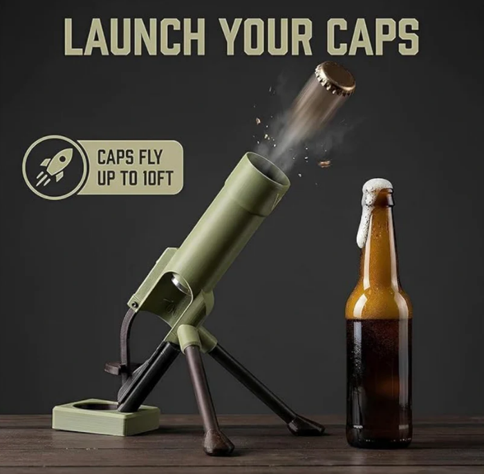 🚀 Mortar-Style Bottle Launcher – Heavy-Duty Hands-Free Opener for Bar & Desk 🍻✨