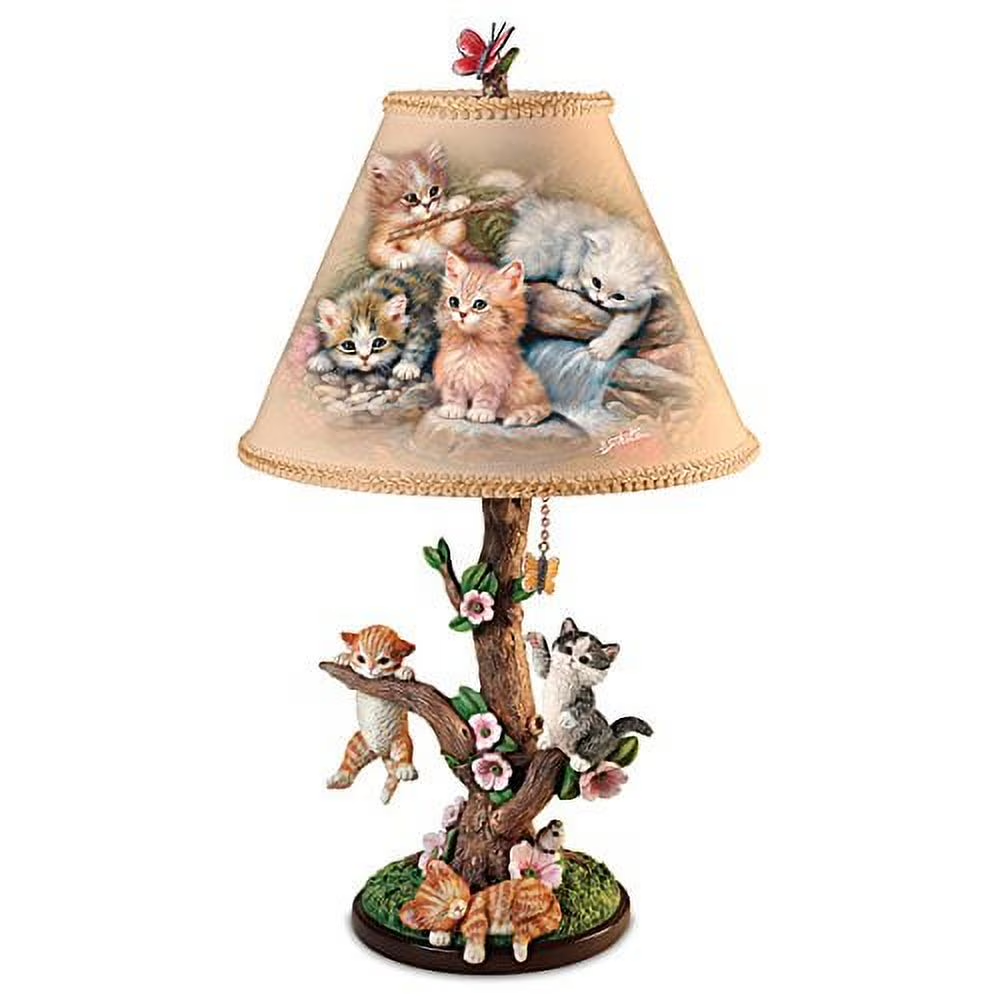 🐱 Country Kitties Table Lamp – Hand-Painted Sculpted Base with Butterfly Finial 🌼🦋