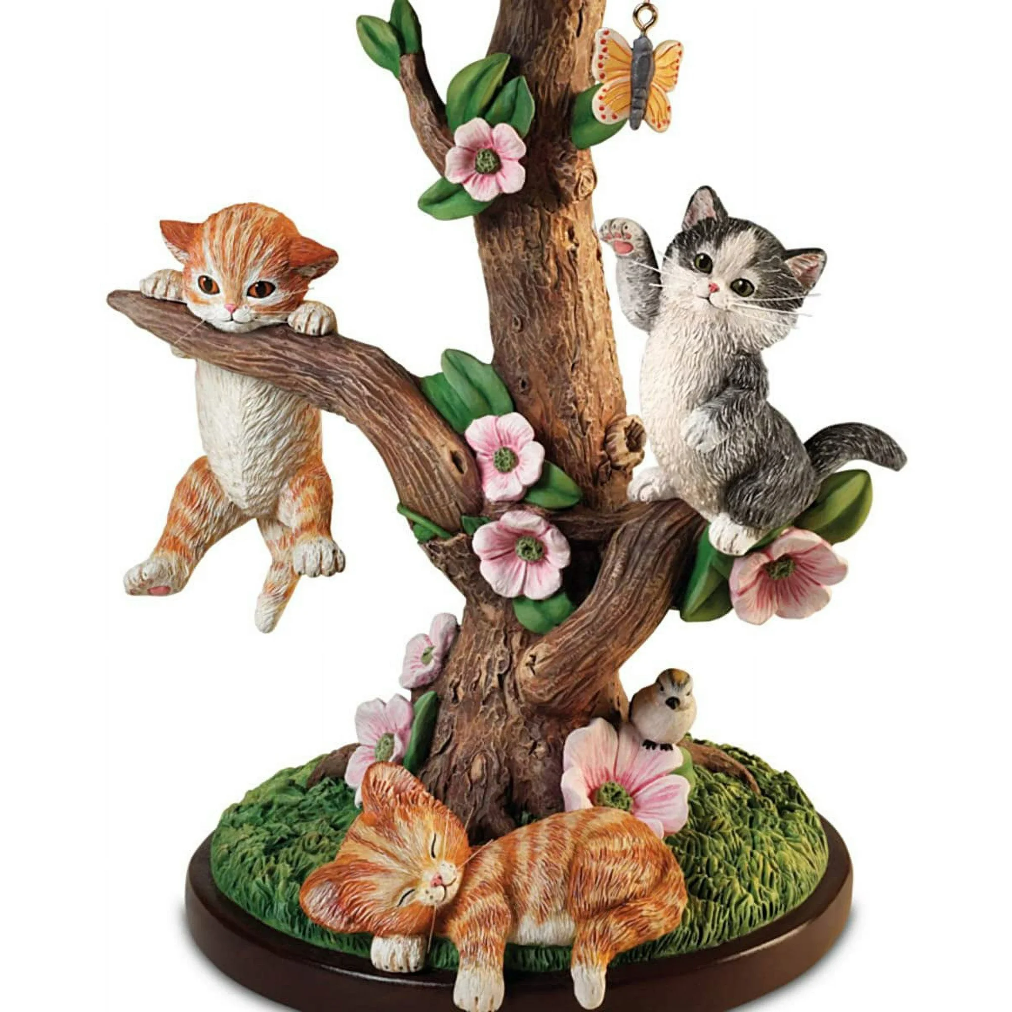 🐱 Country Kitties Table Lamp – Hand-Painted Sculpted Base with Butterfly Finial 🌼🦋