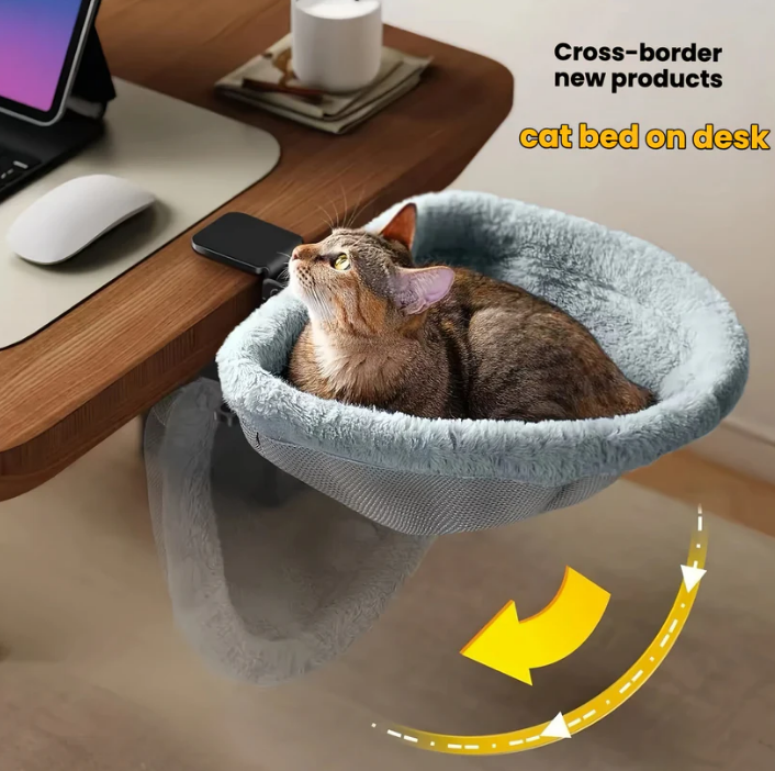 🐾 Cat Desk Hammock – Clips to Any Desk, Holds Large Cats Up to 44lbs 🪑😴
