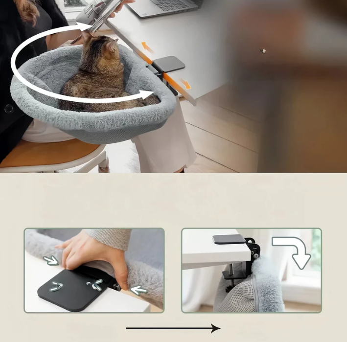 🐾 Cat Desk Hammock – Clips to Any Desk, Holds Large Cats Up to 44lbs 🪑😴