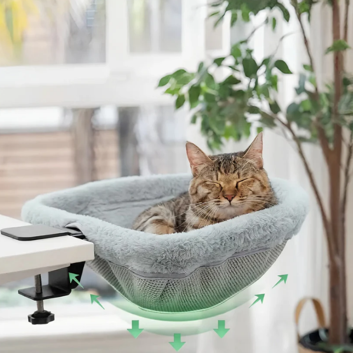 🐾 Cat Desk Hammock – Clips to Any Desk, Holds Large Cats Up to 44lbs 🪑😴