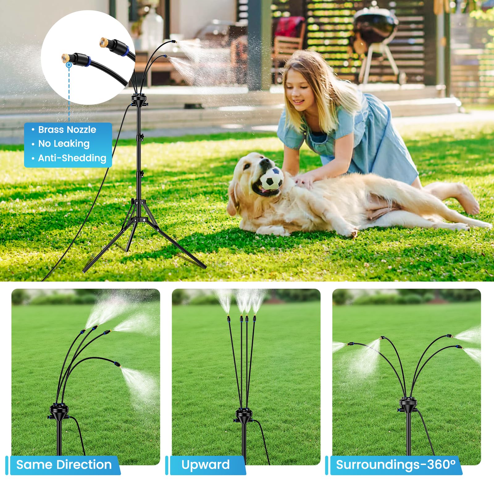 Standing Misters for Outside Patio,Portable Misting System for Cooling Outdoor - 32.8Ft Stand Misting Line with Adjustable Height 5.25 FT Stand Spray for Yard Garden BBQ Party Pool Water Playing Beach Tropical Sprinklers