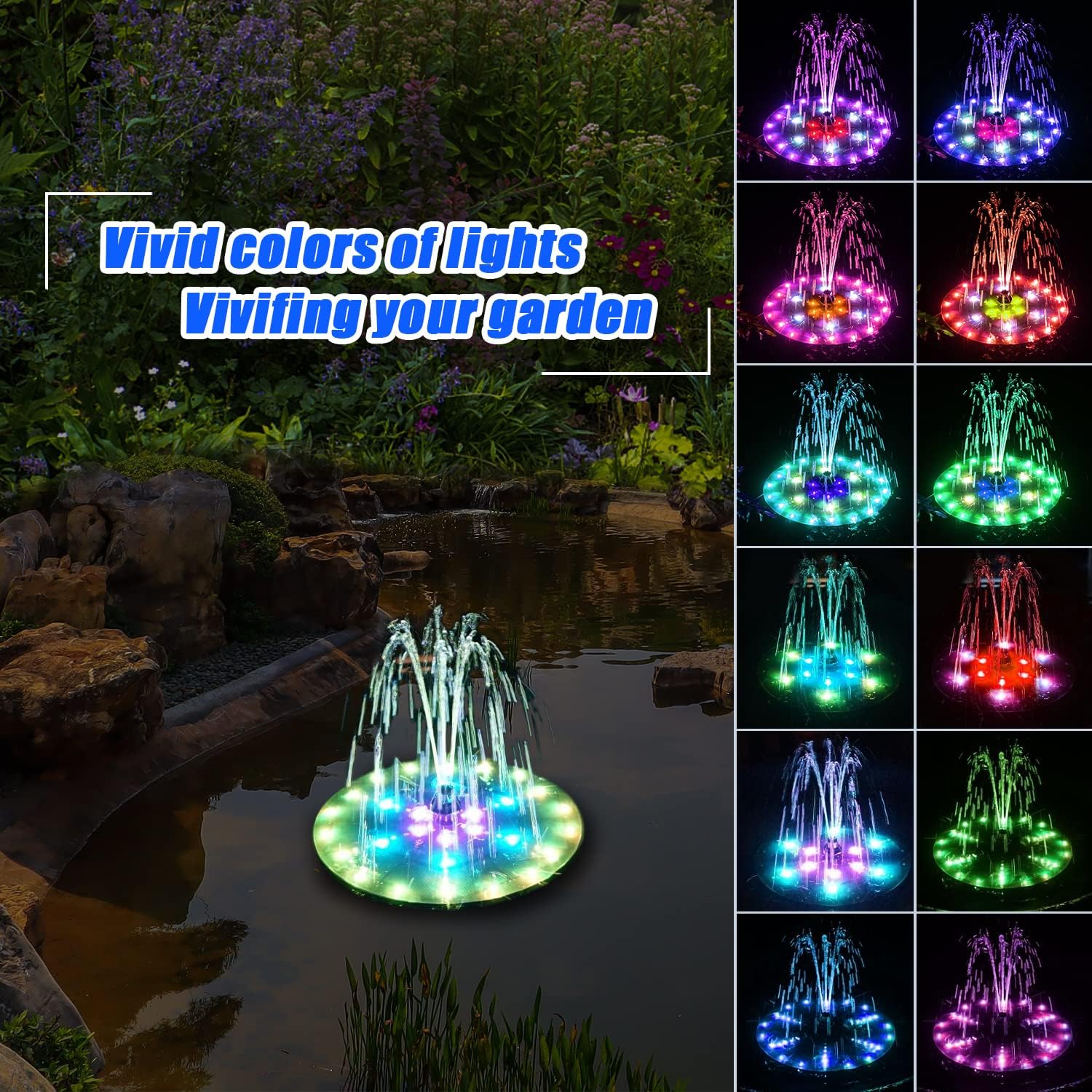 Solar Bird Bath Fountain ✨ Solar-Powered with LED Lights & 7 Nozzles