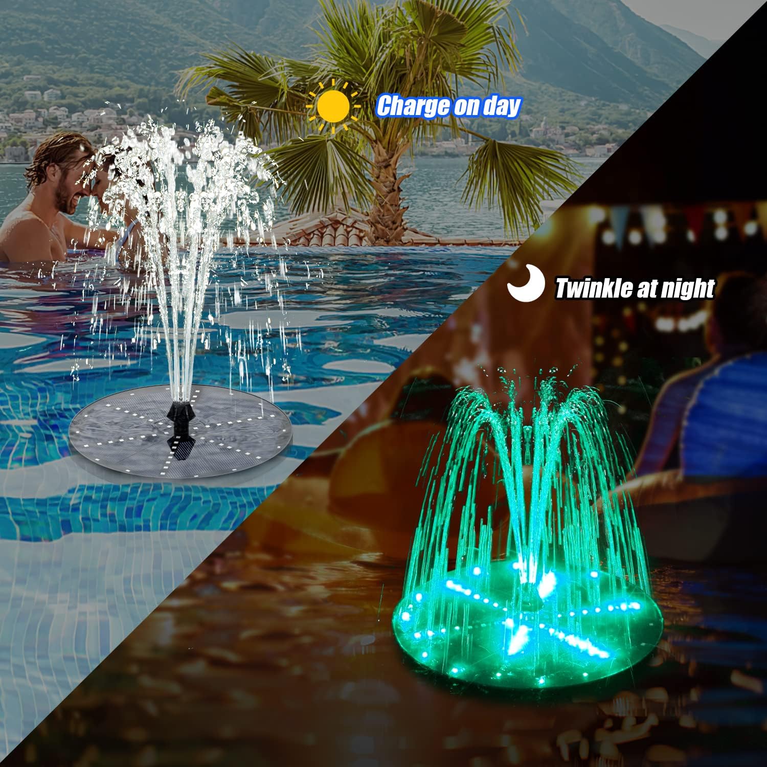 Solar Bird Bath Fountain ✨ Solar-Powered with LED Lights & 7 Nozzles