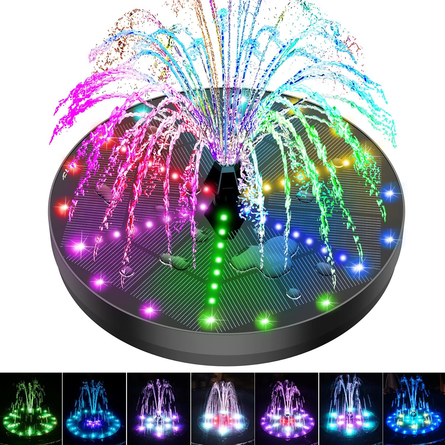 Solar Bird Bath Fountain ✨ Solar-Powered with LED Lights & 7 Nozzles