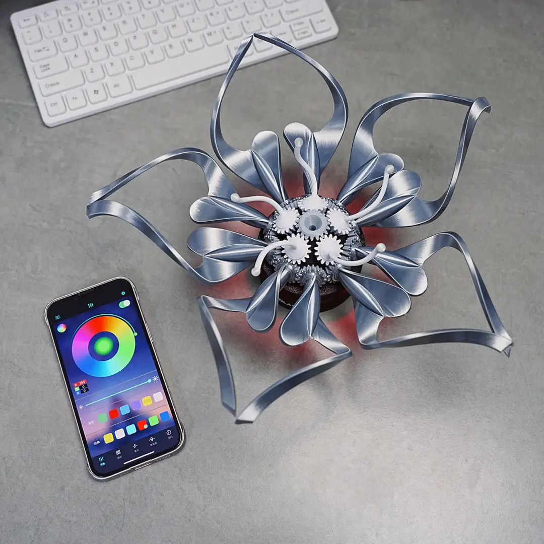 ⚙️ Steampunk Metal Flower Sculpture | Industrial Art with LED Glow 🌼