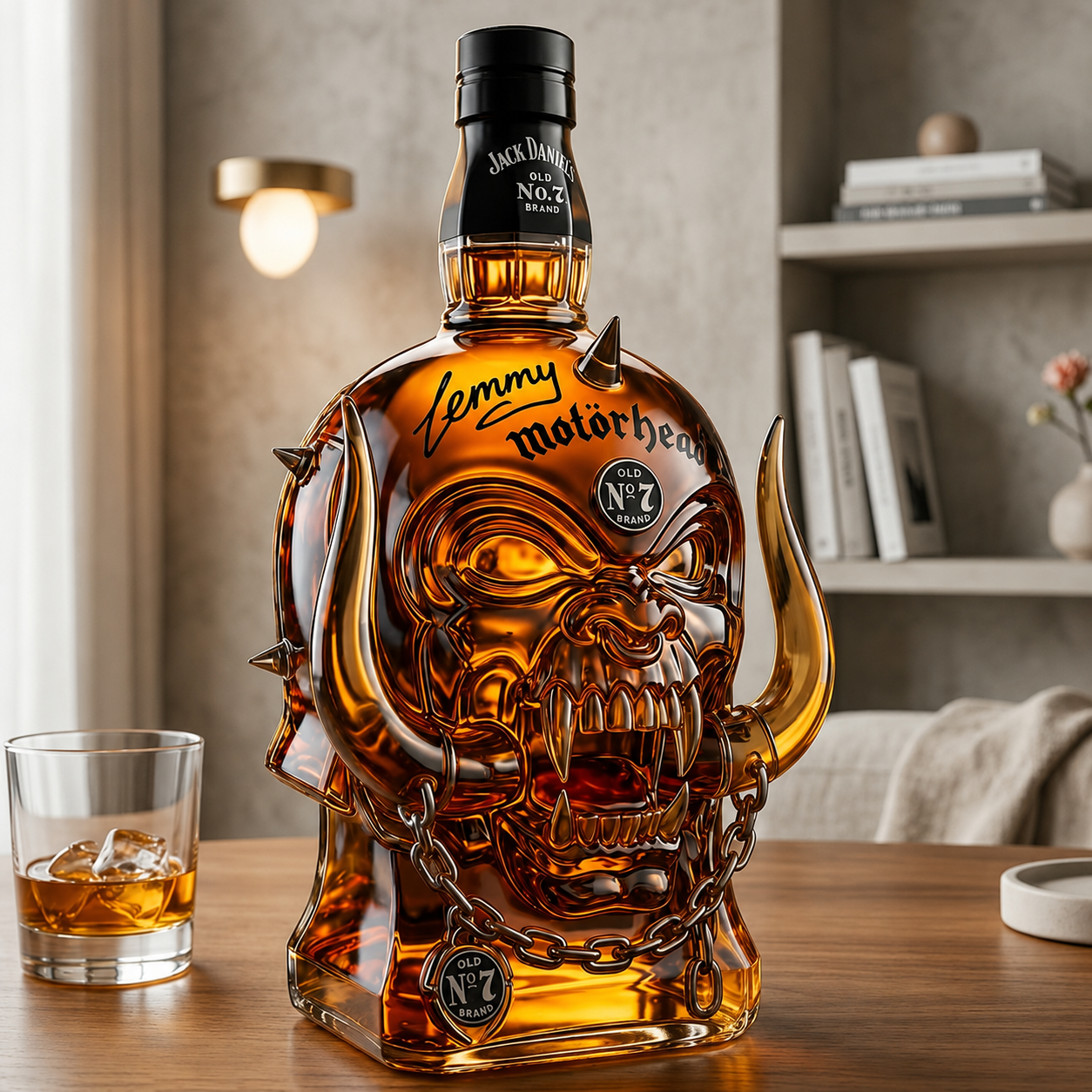 🤘 Motorhead Lemmy Skull Horned Whiskey Decanter | Jack Daniel’s Limited Rock Legend Liquor Bottle