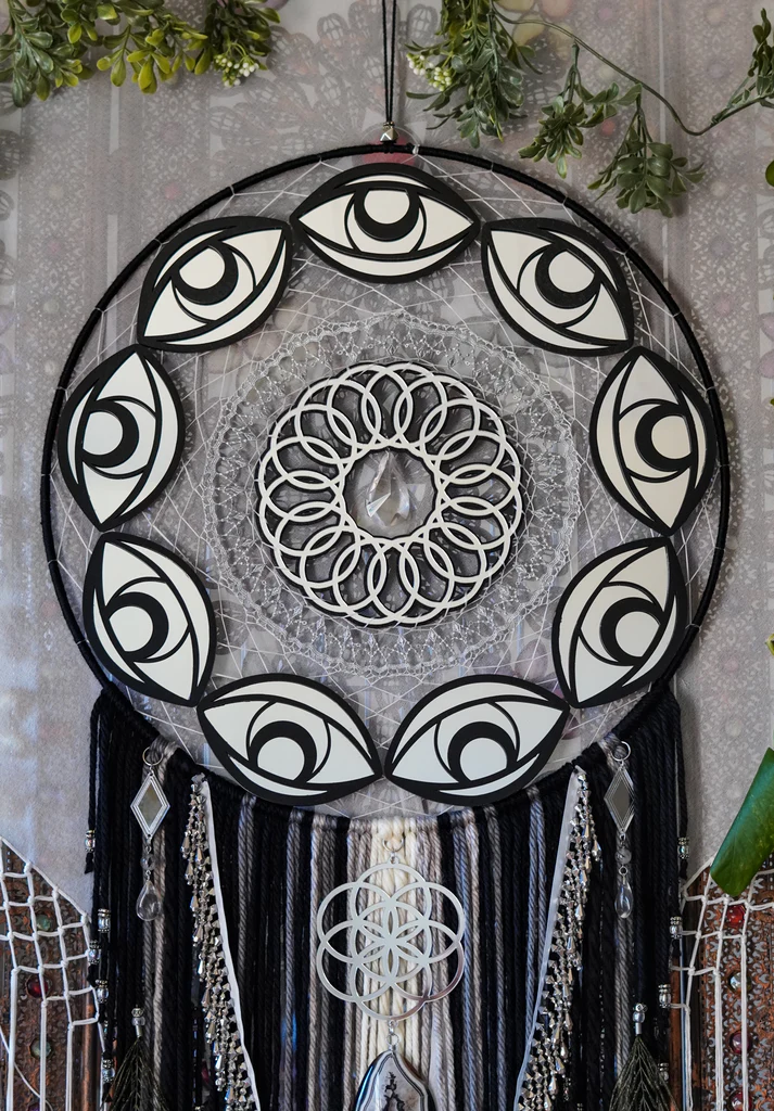 ✨ Mirrored Eye Mandala Dreamcatcher with Natural Quartz & Agate Accents
