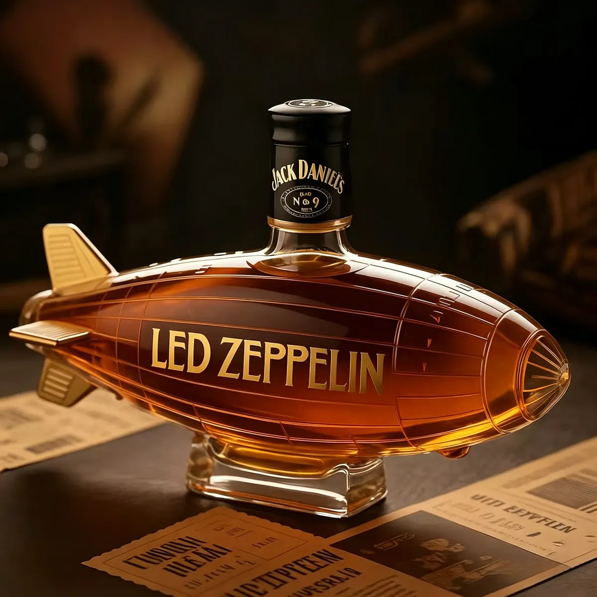 🎸 Led Zeppelin Airship-Shaped Whiskey Decanter | Rock & Roll Collectible Liquor Bottle