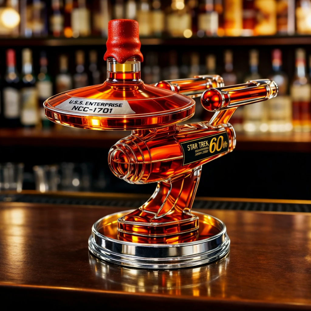 🚀 Star Trek USS Enterprise NCC-1701 Whiskey Decanter | 60th Anniversary Spaceship Liquor Bottle