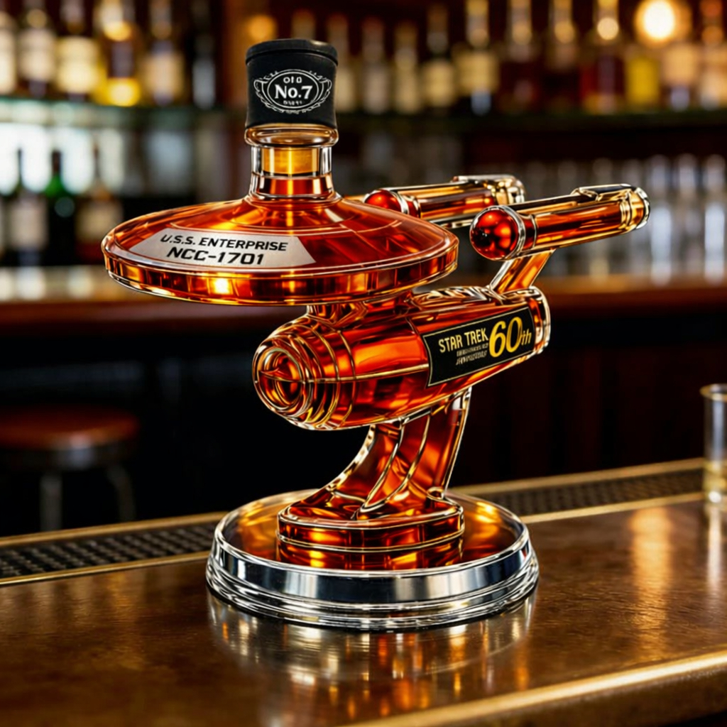 🚀 Star Trek USS Enterprise NCC-1701 Whiskey Decanter | 60th Anniversary Spaceship Liquor Bottle