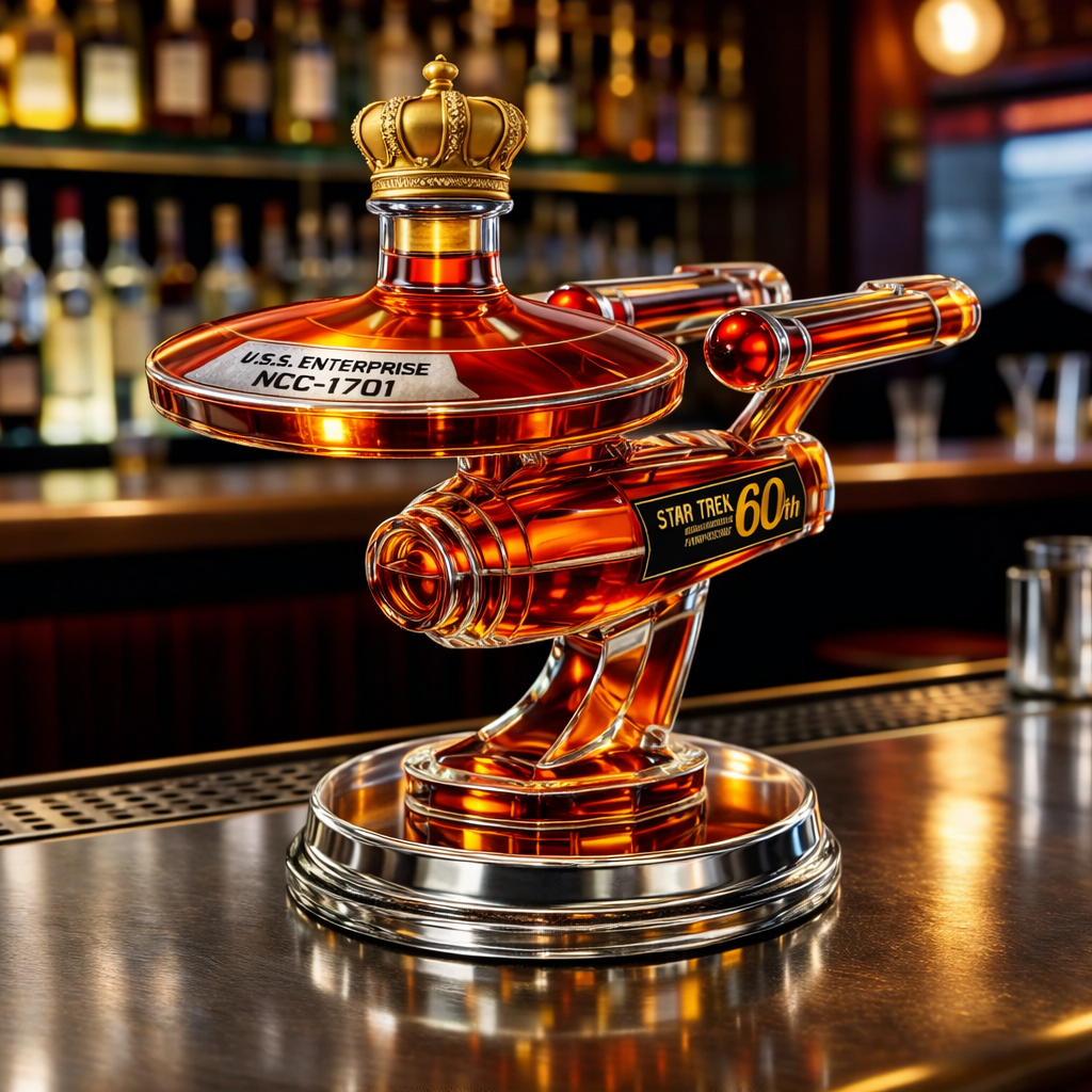 🚀 Star Trek USS Enterprise NCC-1701 Whiskey Decanter | 60th Anniversary Spaceship Liquor Bottle