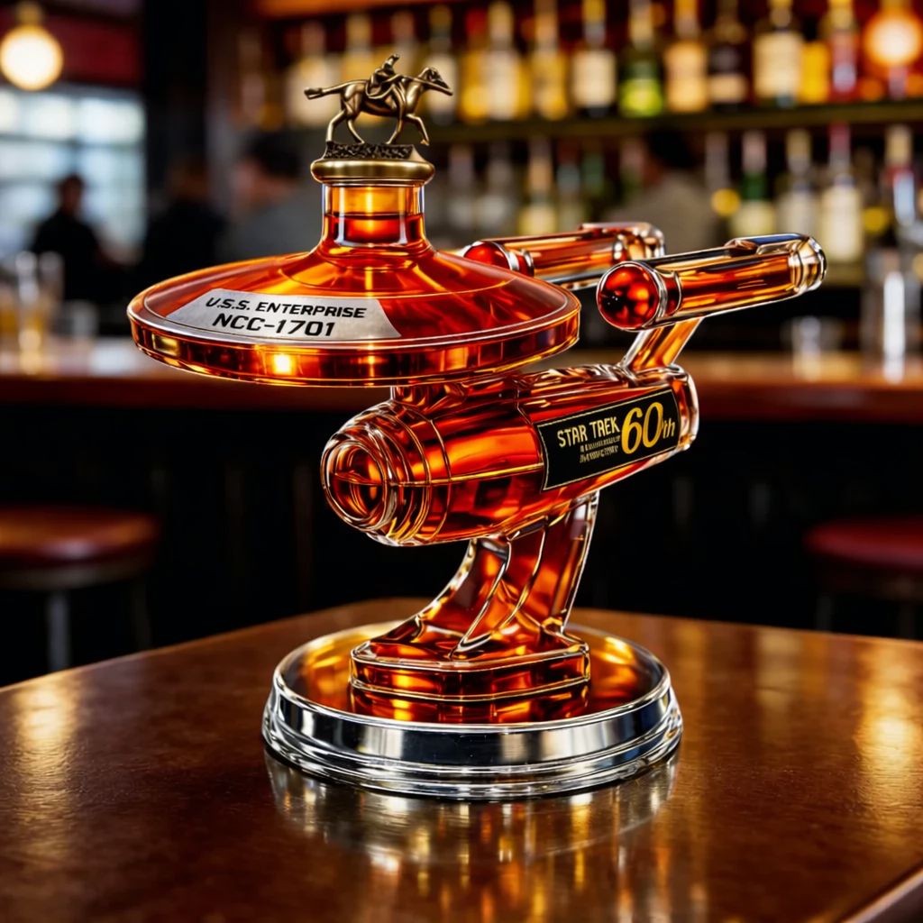 🚀 Star Trek USS Enterprise NCC-1701 Whiskey Decanter | 60th Anniversary Spaceship Liquor Bottle