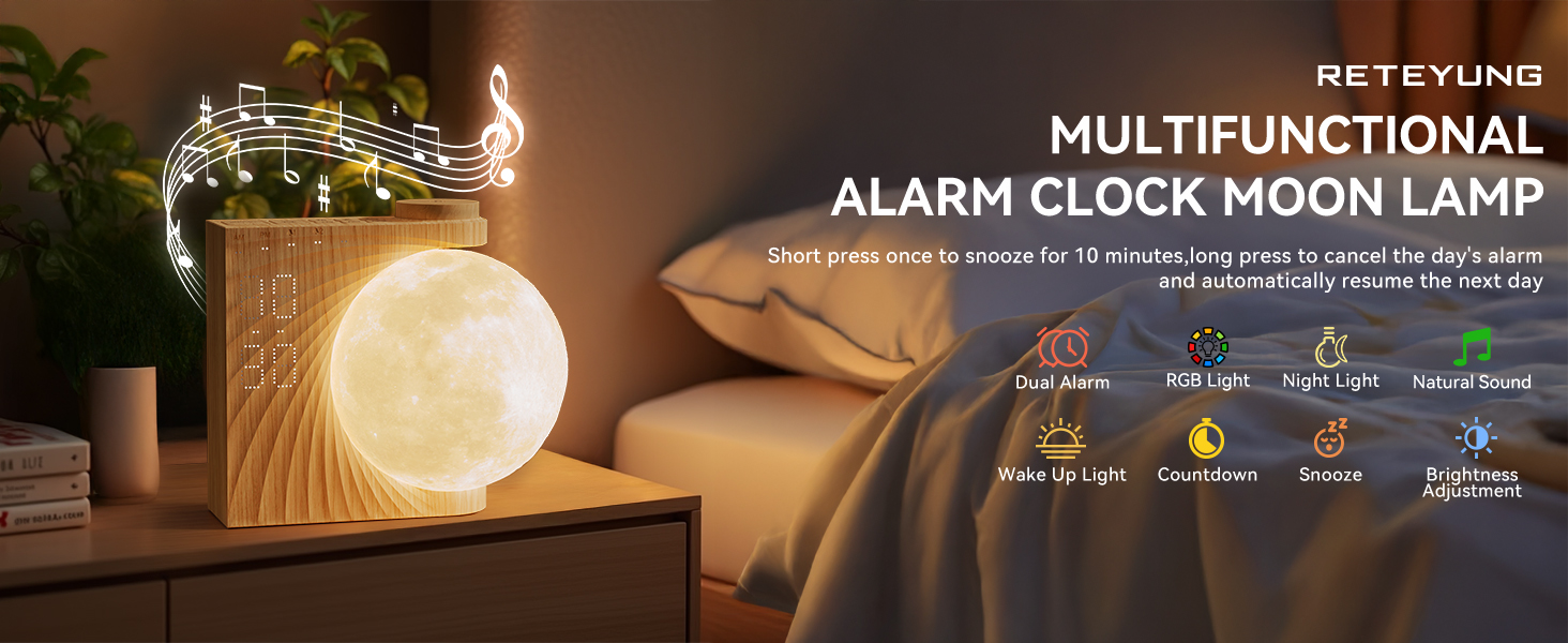 multifunctional alarm clock moon lamp