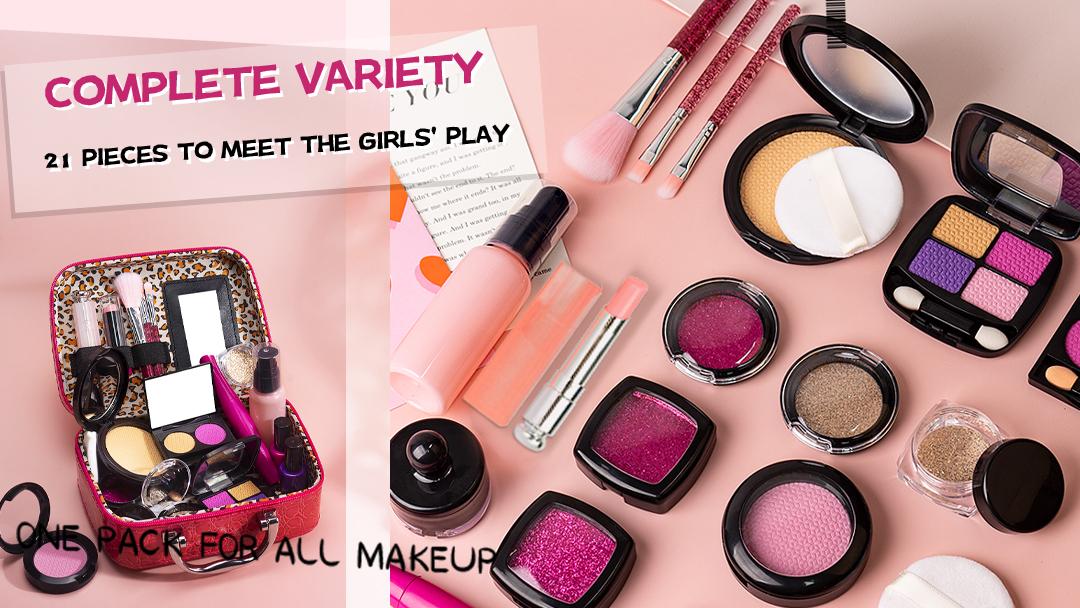 Simulated Makeup Kit for Girls, Play Makeup Set for Kids - Includes Cosmetic Bag for Birthdays and Christmas, Imaginary Makeup Fun for Toddlers and Little Girls Ages 3+