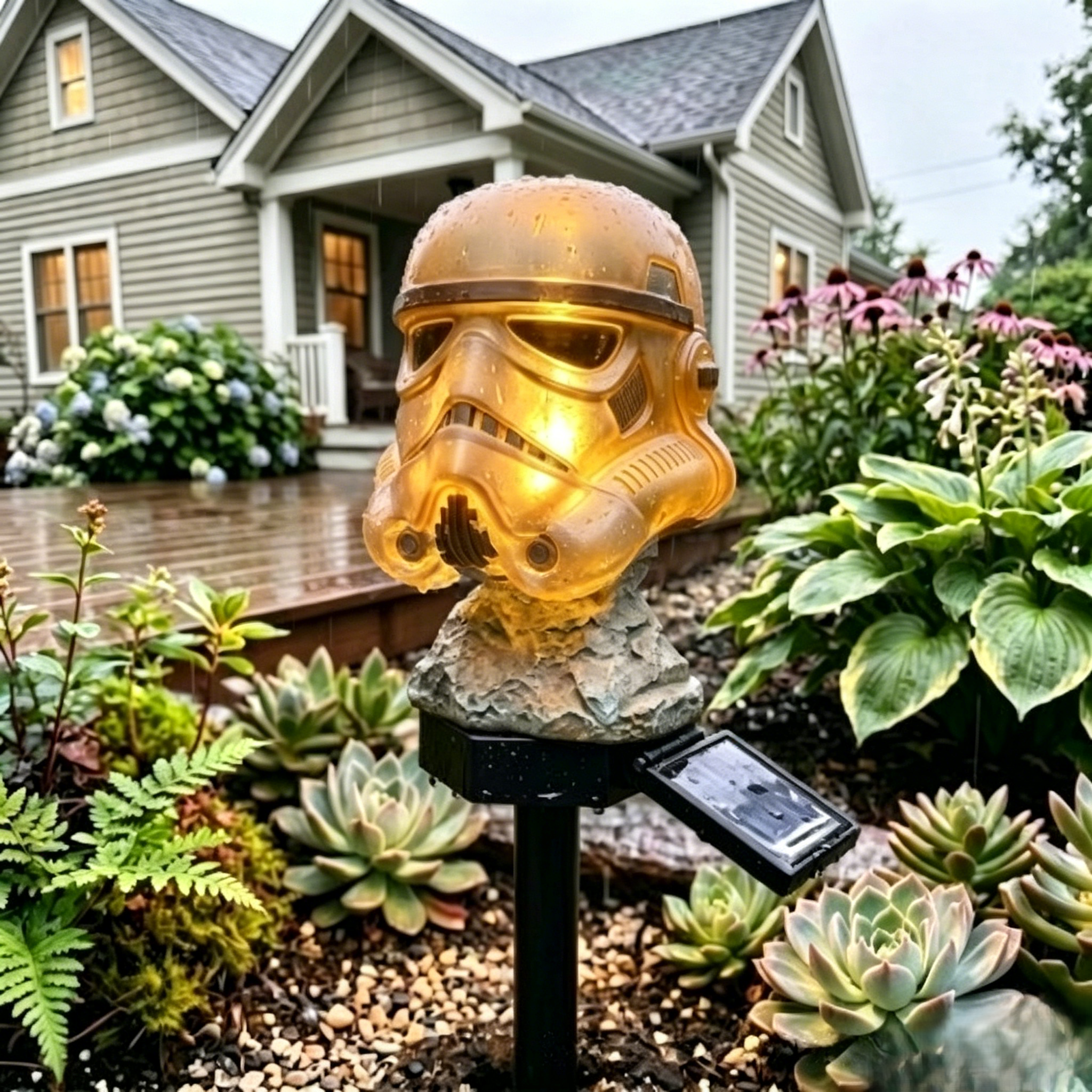⭐ Star Wars Solar Garden Stake Lights | Darth Vader Helmet & Millennium Falcon LED Outdoor Landscape Lamp