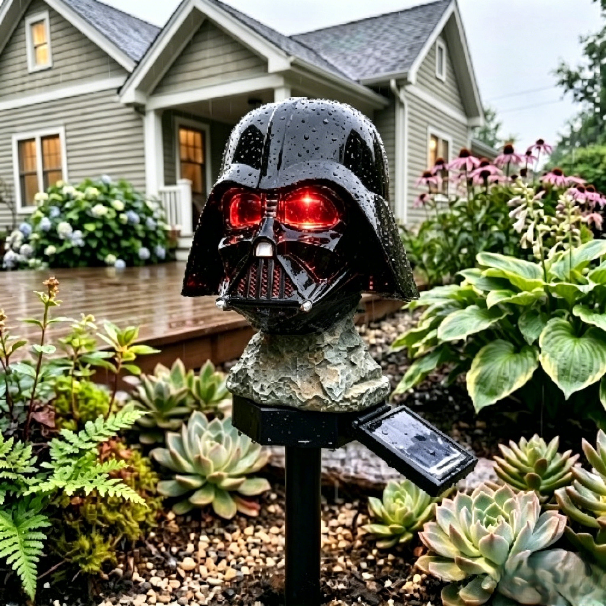 ⭐ Star Wars Solar Garden Stake Lights | Darth Vader Helmet & Millennium Falcon LED Outdoor Landscape Lamp