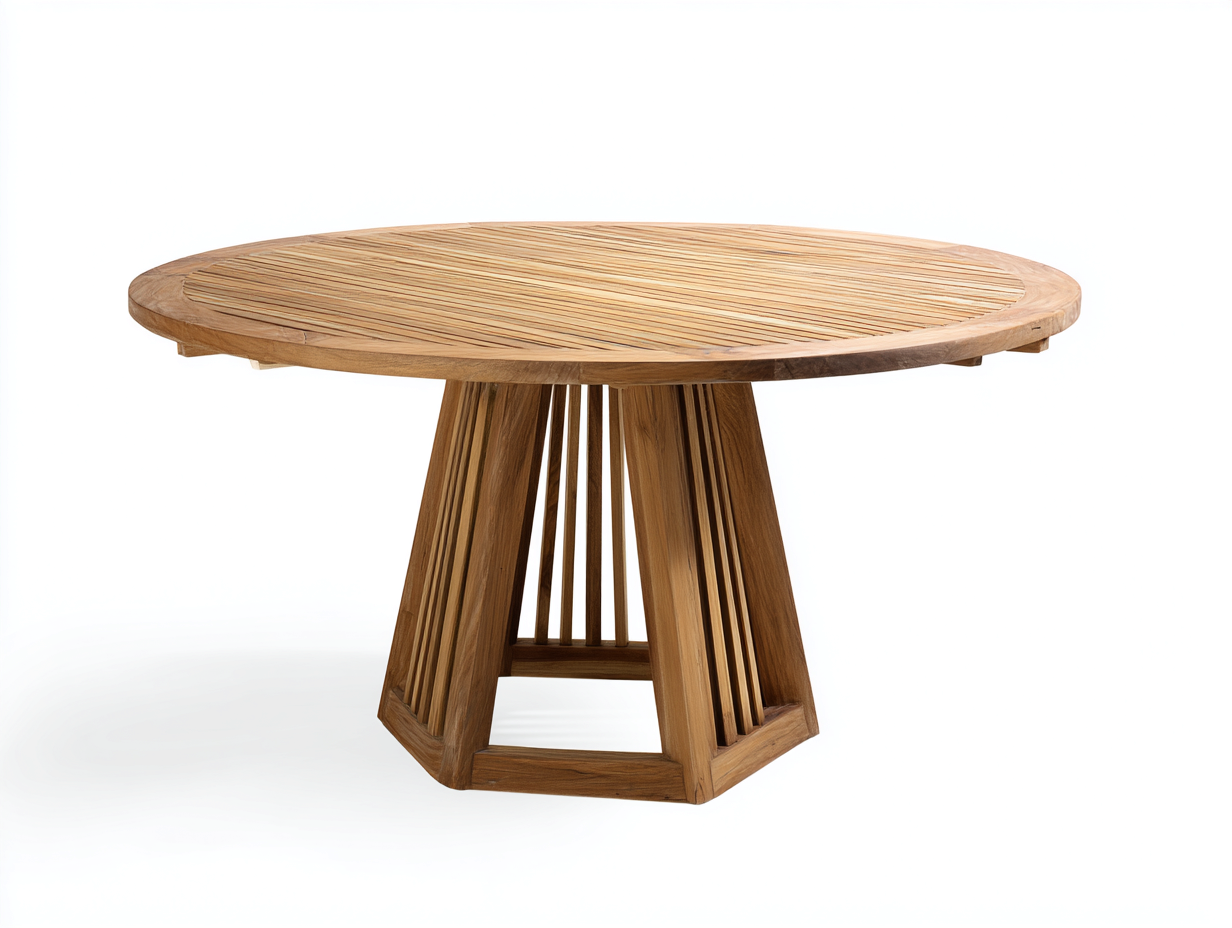 Table de jardin ronde en bois massif 180x180x75 cm – marron – design naturel pour extérieur-Loftgetbase